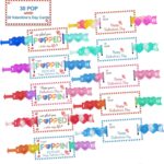 Colorful AYGXU heart-shaped pop fidget bracelets displayed with Valentine's Day cards for kids' exchanges.
