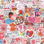 A pile of 100 BestiePal holographic Valentine's Day heart stickers with various romantic messages and patterns, reflecting ra