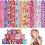 A collection of 36 Genuvi Valentine's Day slap bracelets in various designs like hearts, cupids, and gift boxes.
