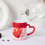 A JOYOFUN Red Rose & Heart Love You Mug Gift Set, featuring a magic coffee mug, red soap roses, a scented candle, and heart o