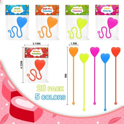 A colorful assortment of 28 heart-shaped sticky hands in red, orange, blue, green, and rose, each with a matching Valentine's