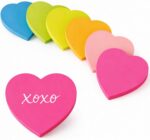 A stack of multicolor OHOME heart sticky notes, showcasing dark blue, light pink, neon green, orange, bright green, and hot p