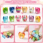 A collection of 24 multicolor axolotl squishy toys with small Valentine's Day gift cards.