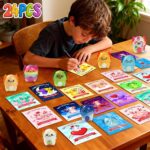 A collection of 24 multicolor axolotl squishy toys with small Valentine's Day gift cards.