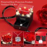 Qnxoat r preserved red rose necklace with a heart pendant that projects "I Love You" inside a light-up gift box.