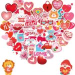 A colorful assortment of 300 unique Sesunbla Valentine's Day themed vinyl stickers, featuring hearts, animals, and floral pat