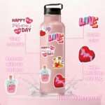 A colorful assortment of 300 unique Sesunbla Valentine's Day themed vinyl stickers, featuring hearts, animals, and floral pat
