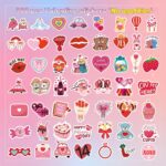 A colorful assortment of 300 unique Sesunbla Valentine's Day themed vinyl stickers, featuring hearts, animals, and floral pat