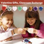 Twenty-four individual heart-shaped crystal cards with various healing stones, packaged for kids' classroom Valentine's Day g