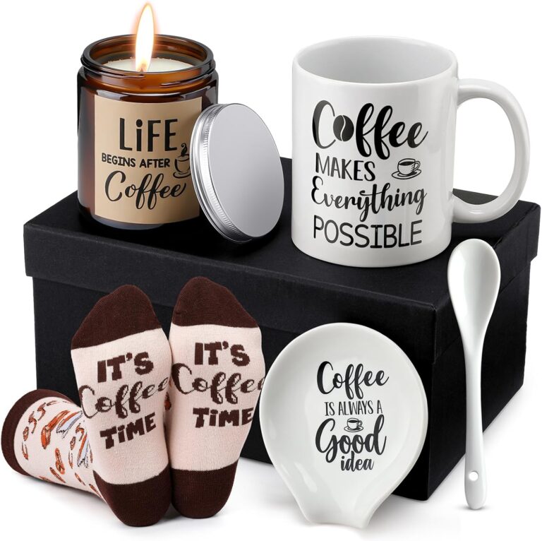 Vabean 5-Piece Coffee Lover's Gift Basket with Mug, Candle, & Cozy Socks